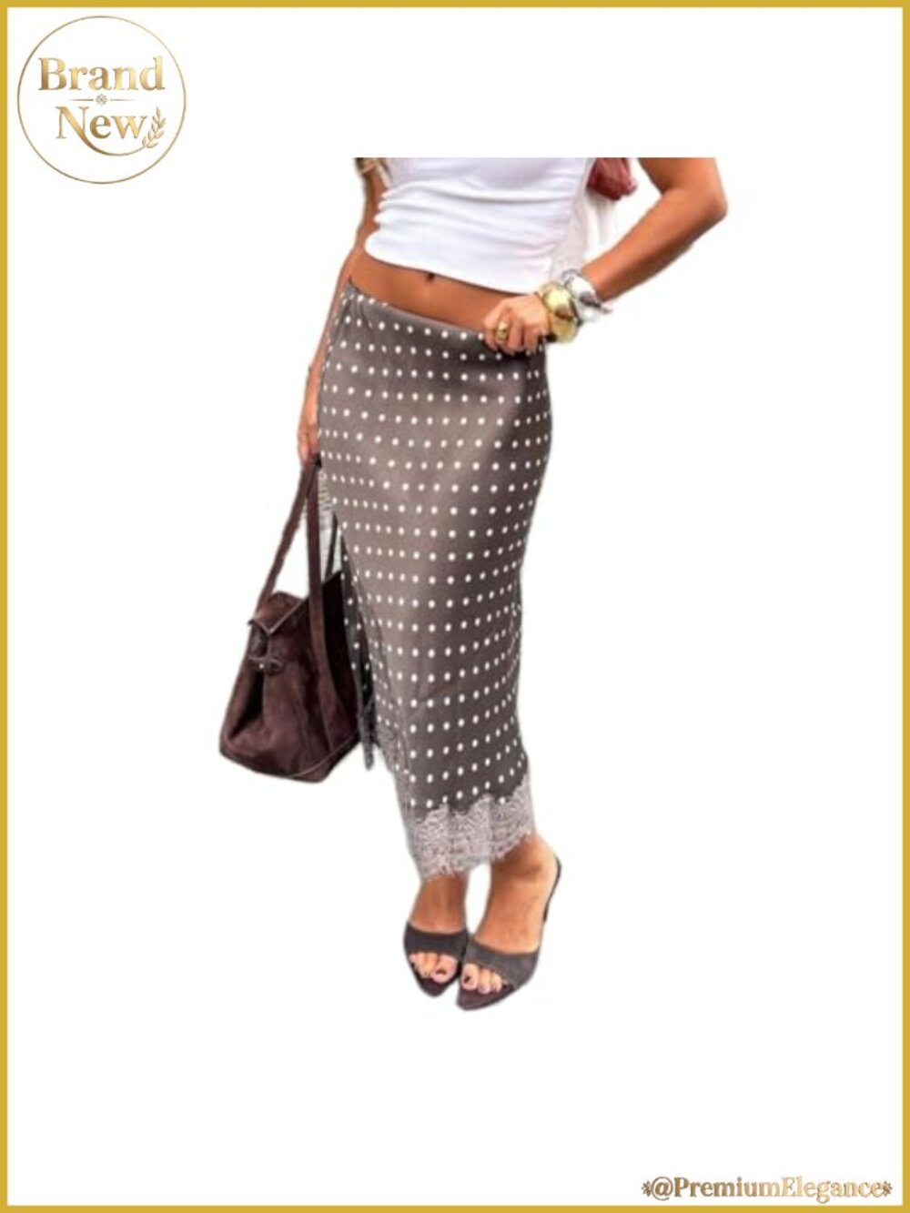 Satin Lace Trim Maxi Skirt Womens Y2K Low Waist Slip Asymmetrical
